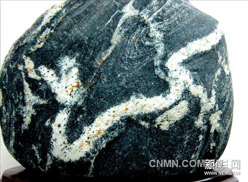 一块石头的天然石纹构成“龙游天下”的图案（10月29日摄）