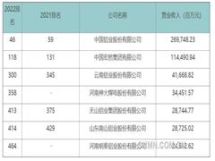 2022年《财富》中国500强上榜铝企排名提升